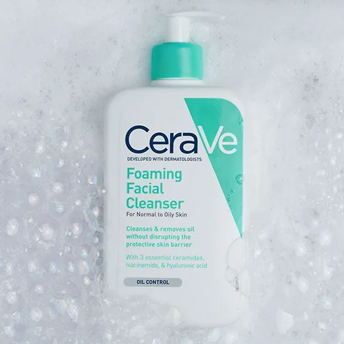 CeraVe Foaming Facial Cleanser covered with bubbles